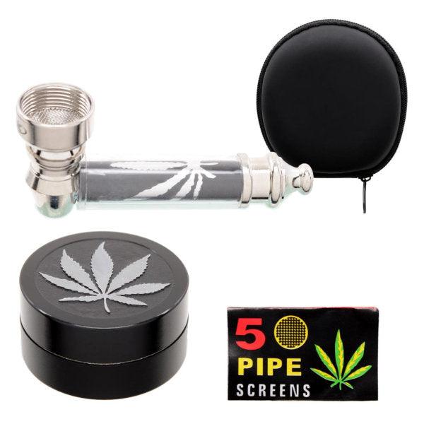 pipe tobacco grinder Metal Pipe and Grinder Set