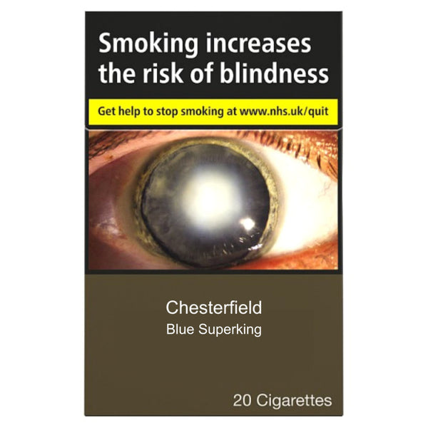 Pack of Chesterfield Blue Superkings cigarettes – 20 superking-size sticks in plain  packaging