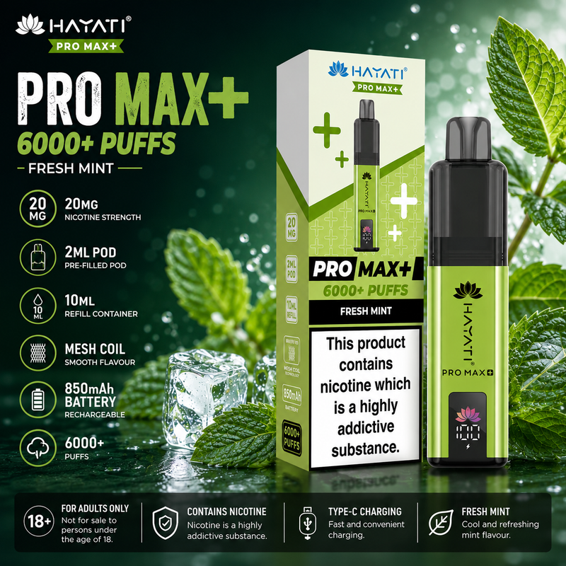 hayati pro max fresh mint pods Hayati Pro Max+ Fresh Mint Vape 6000 Puffs
