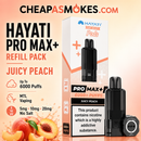 Hayati Pro Max+ Juicy Peach refill pack featuring a sweet and juicy peach flavour.