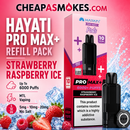 Hayati Pro Max+ Strawberry Raspberry Ice refill pack featuring sweet strawberries, tangy raspberries and a refreshing icy finish.