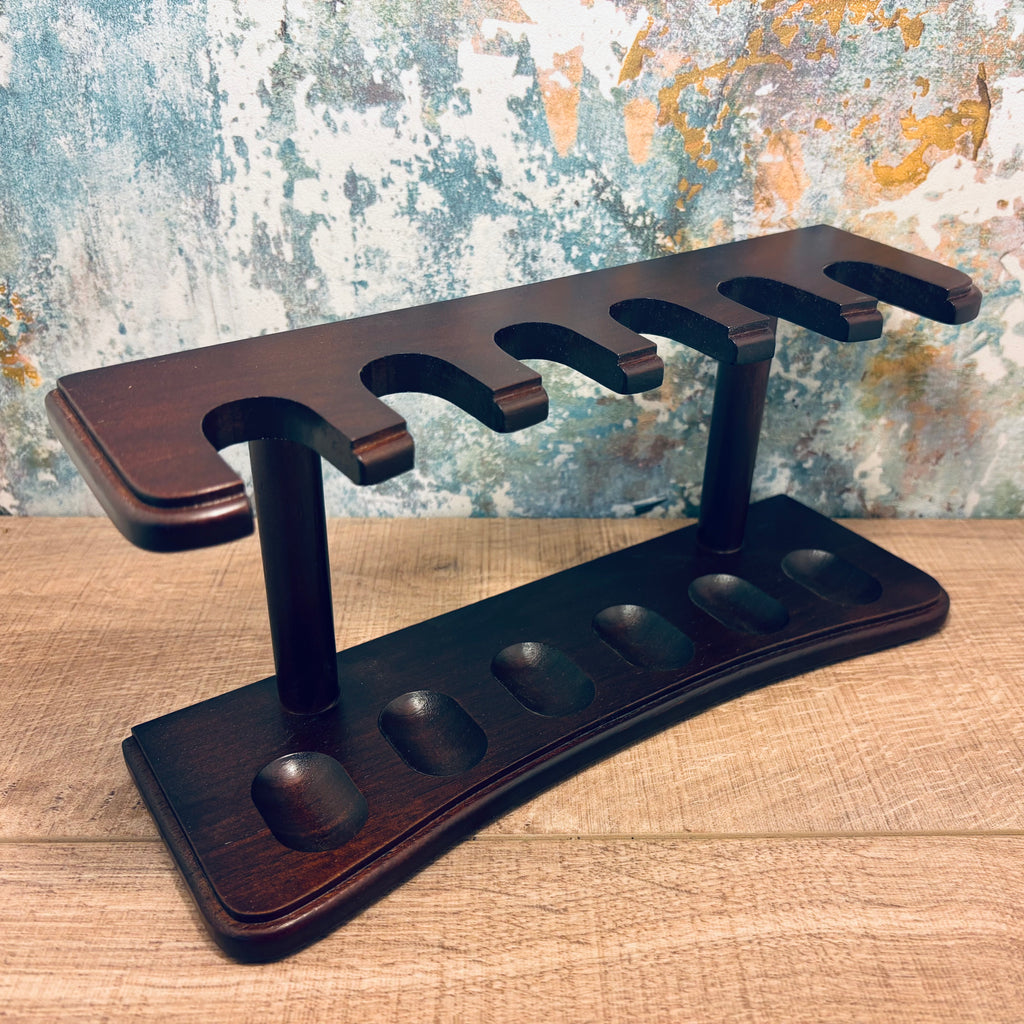 6-Slot Wooden Pipe Rack | Pipe Display Stand for Bent & Straight Pipes