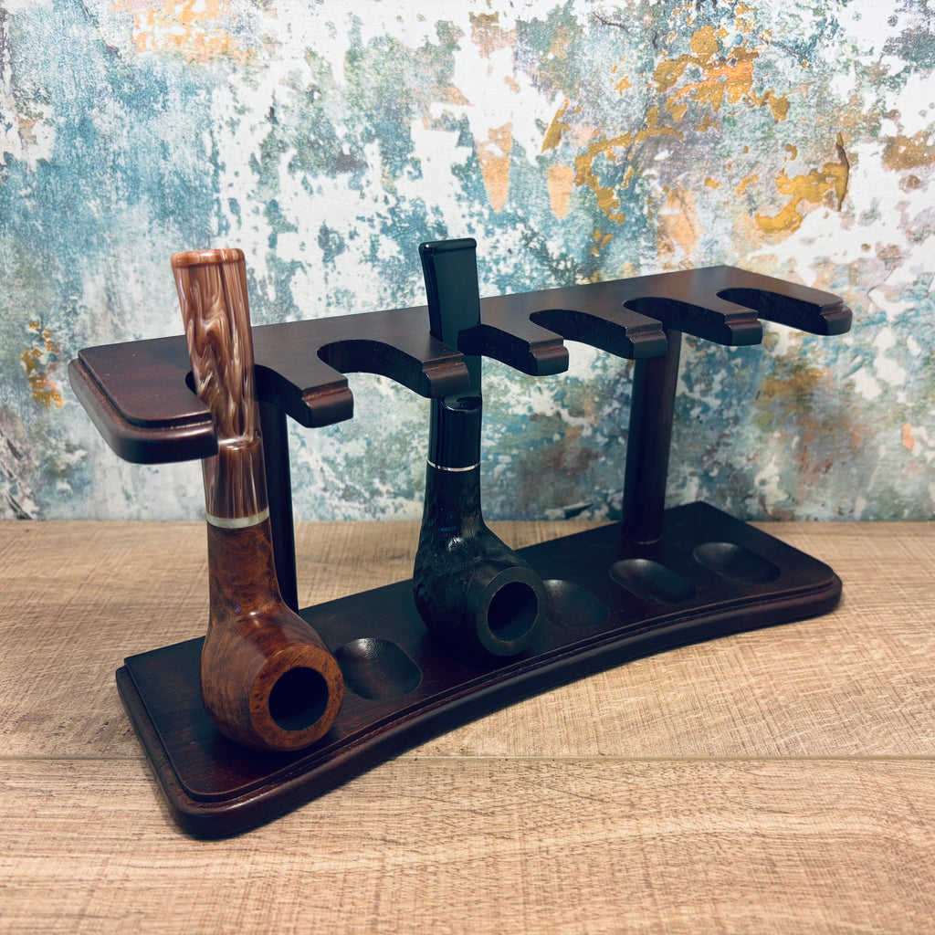 6-Slot Wooden Pipe Rack | Pipe Display Stand for Bent & Straight Pipes
