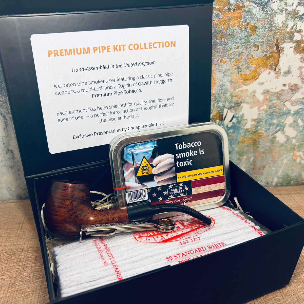 pipe tobacco starter kit Set | Curved Smoking Pipe w/ Foldable Stand & Vauen Pipe Smoking Starter Kit