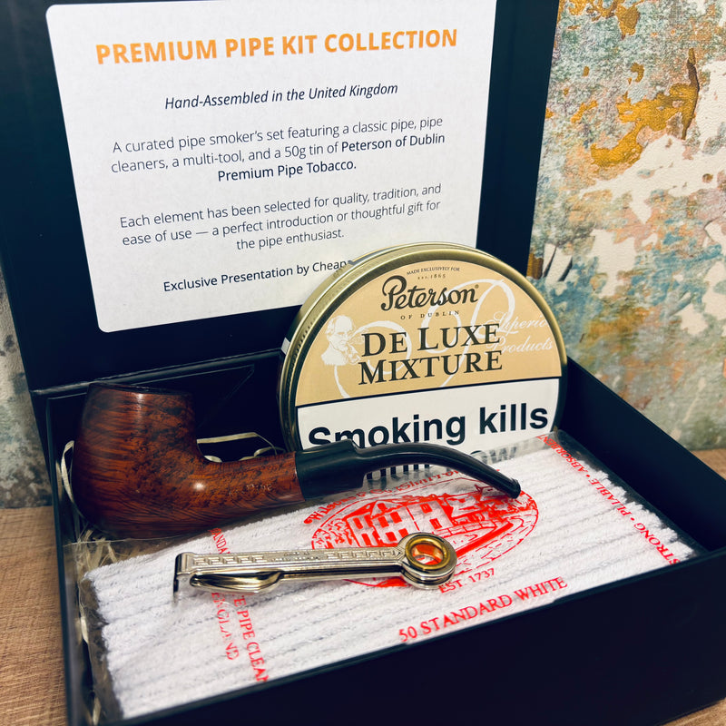 Premium Pipe Kit Gift Box – Pipe, Tools & Peterson of Dublin Tobacco (Choose Your Blend)