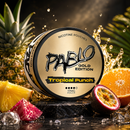 PABLO Gold Edition Tropical Punch 17mg nicotine pouches with tropical fruit background