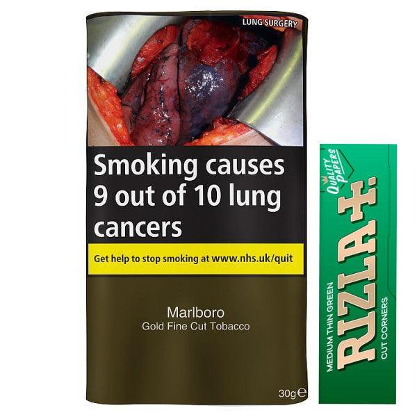 Gold Rizzla Marlboro Gold 30gm Tobacco & Rizla Green