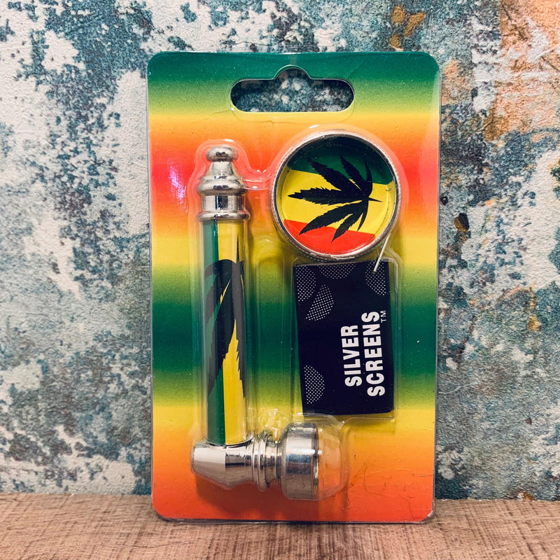 Rasta Metal Smoking Pipe & Mini Grinder - Cheapasmokes.com