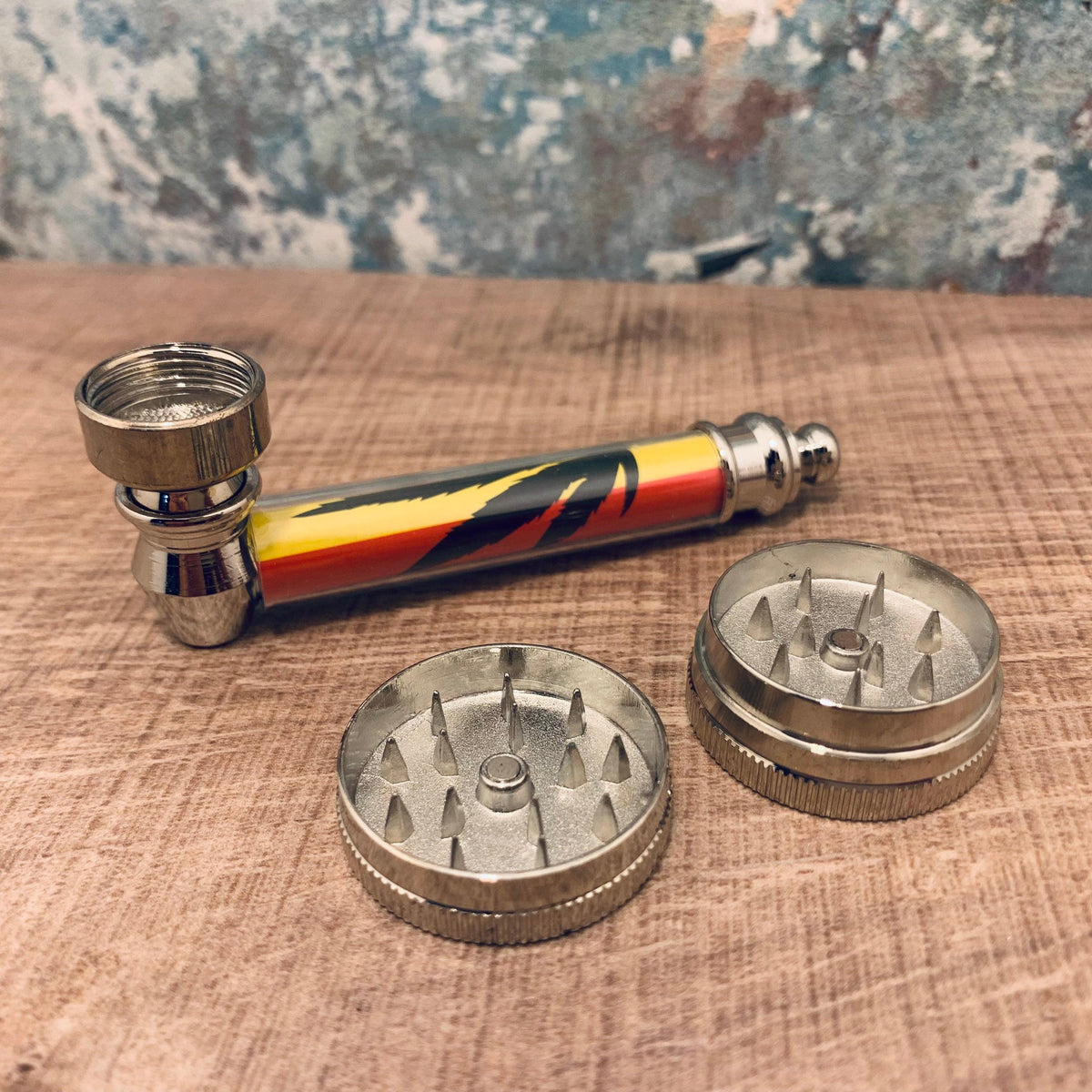 Rasta Metal Smoking Pipe & Mini Grinder