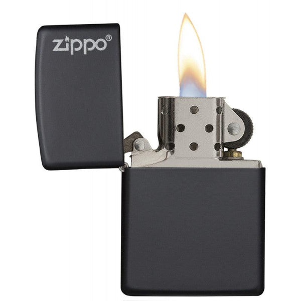Zippo Black Matte Logo 218ZL - Cheapasmokes.com