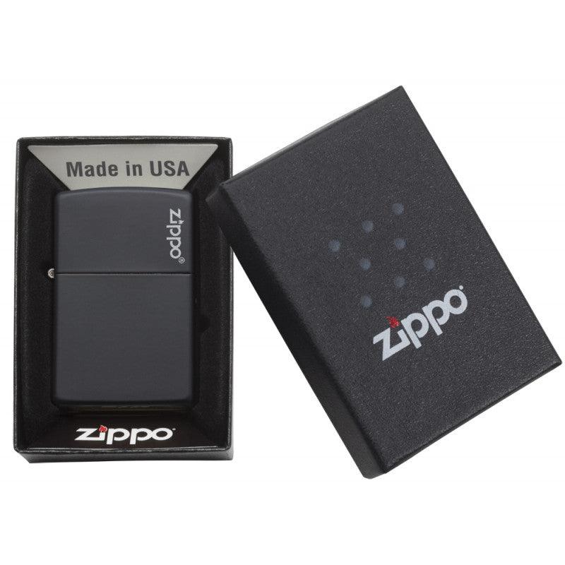 Zippo Black Matte Logo 218ZL - Cheapasmokes.com